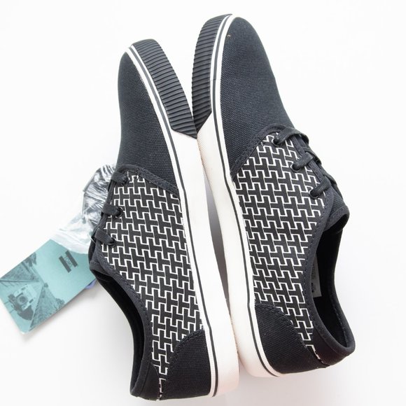 Toms Carlo Sneakers Lace Up Canvas Shoes Casual Retro Black White Size 8.5 New - Picture 4 of 7